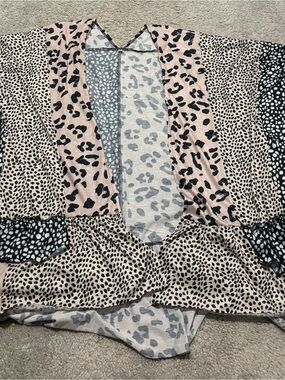 Leopard Patchwork Kimono Cardigan - Neutral Pink & Black